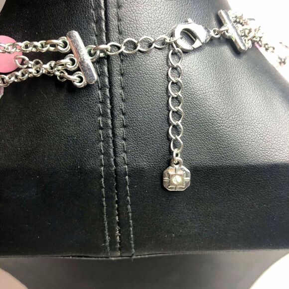 2576 Monet gold tone Pink cats eye faceted layered bead necklace 18" long - Picture 3 of 3